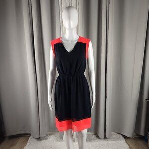 Enfocus Studio Navy Blue Orange Colorblock Sleeveless Midi Dress Size 6